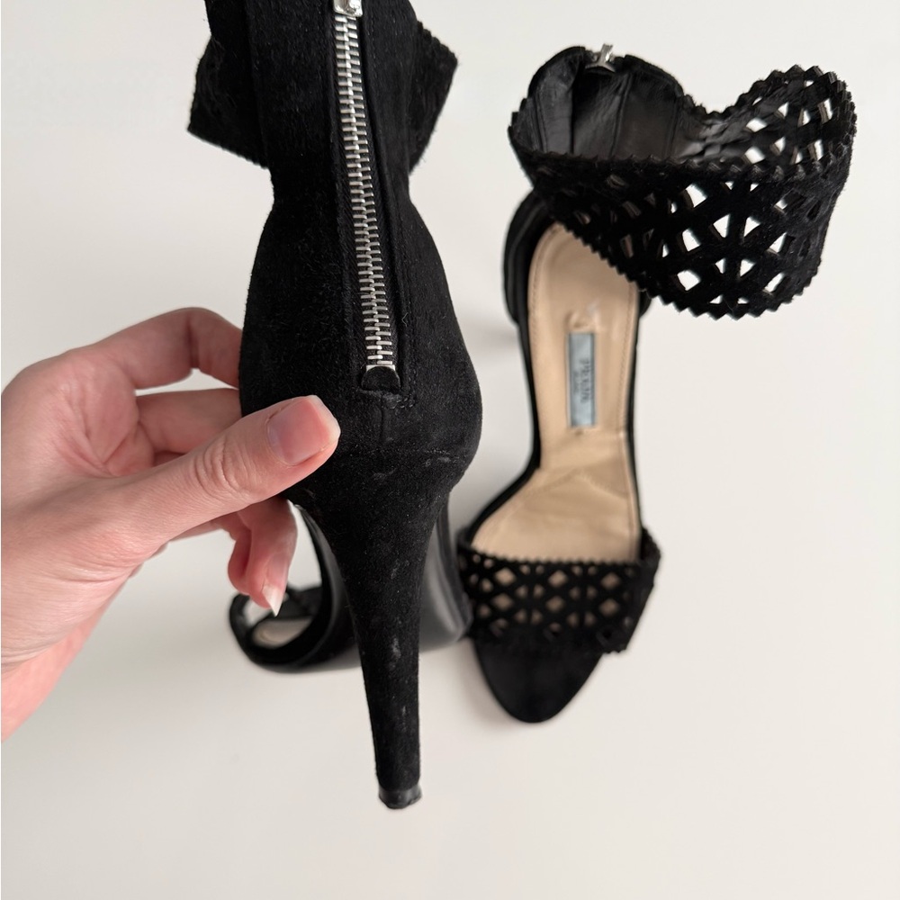 Vintage Prada black suede open toe heels - Picture 4 of 5